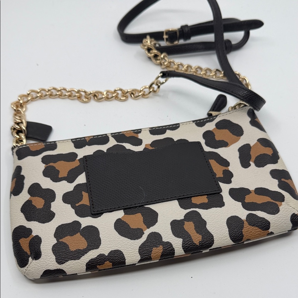 Coach Leopard Print Clutch in Black, Brown, Cream with Gold Chain - Picture 2 of 5